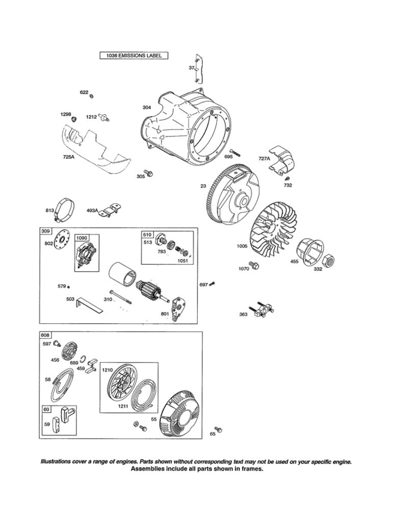 Starter Motor/Rewind Starter Diagram and Parts List for 21T200 0110-0116 Briggs and Stratton Engine